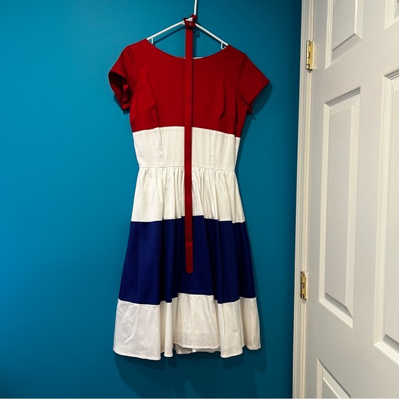 Pinup Girl Clothing Amanda Dress in Red White and Royal Blue Size M - Picture 2 of 4
